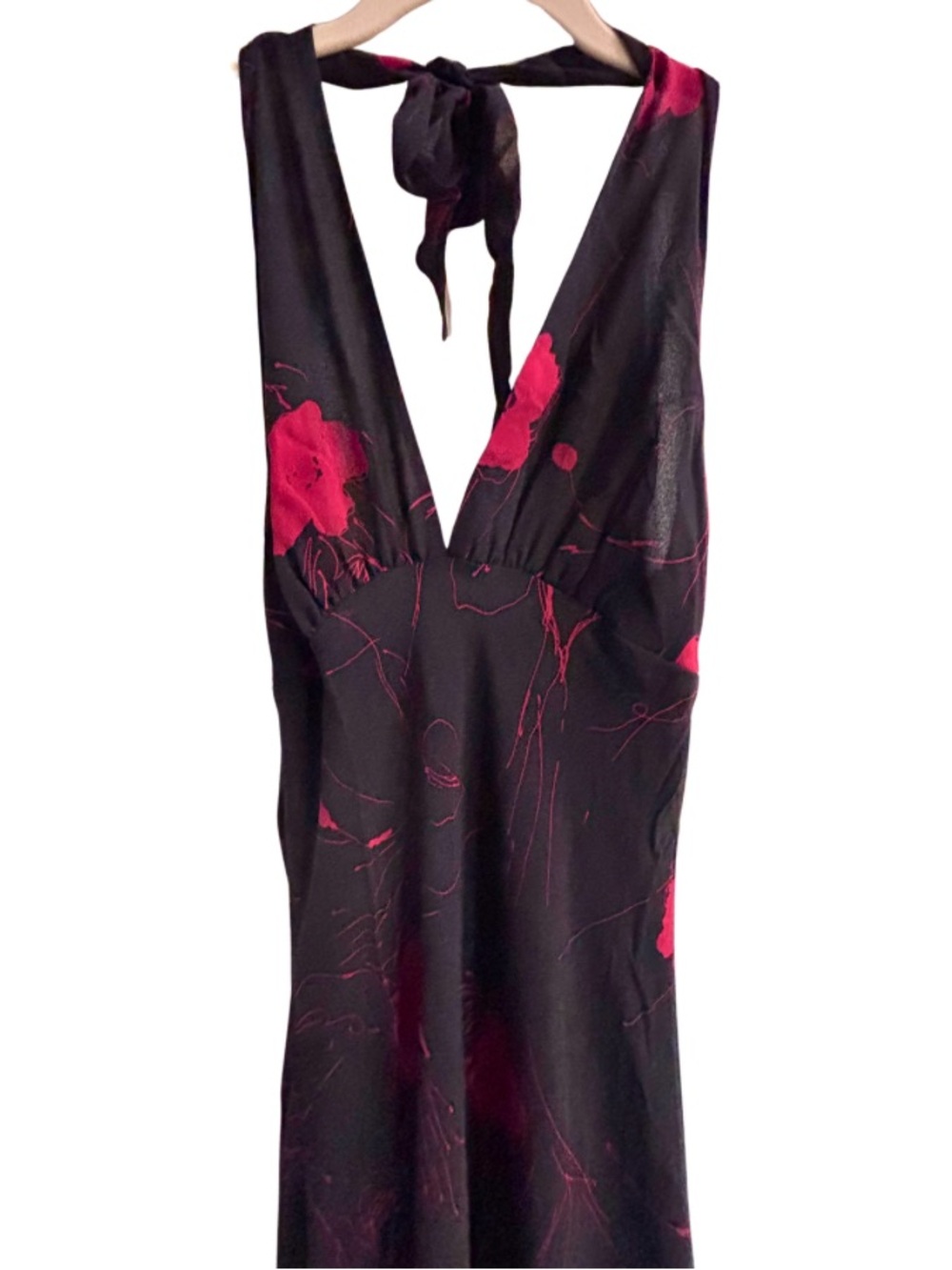 Vintage boho-chic Y2K silk Halter Dress with asymmetrical hem & Floral Print